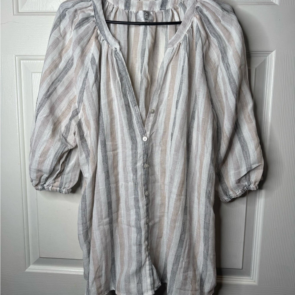 Neutral Striped Button-Down Blouse - image 4